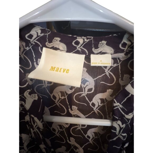 Maeve Blouse Monkey Print Size 4 Cotton Purple Multi Button Down Roll Tab Sleeve - Picture 2 of 4